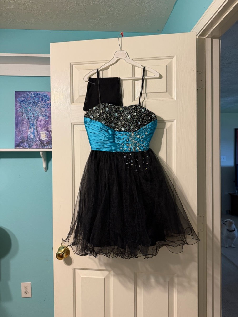 Black Tulle Dress with Teal Ruched Bodice